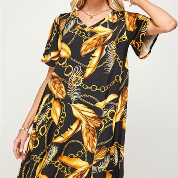 NWT Black and Gold Chain Dress Size Small - Picture 4 of 7